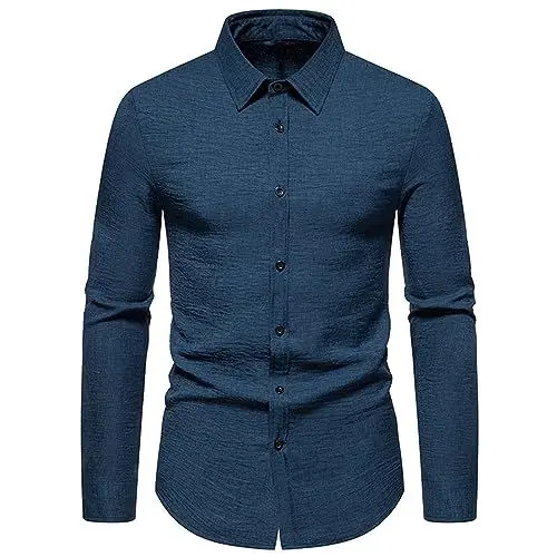 Produktbild: Generisch Retro Hemden für Herren im Sale langärmlig Button Down Hemd Sommer Freizeitoberteil für Arbeit Büro Business Normale Passform einfarbige Hemden