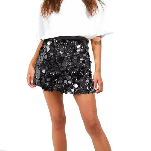 Produktbild: Generisch Rock Damen Pailletten Rock Angebote Bauchtanz Hüfttuch Kostüm Latin Dance Röcke Pailettenrock Glitzernde Rave Outfits Karneval Kostüm Skaterrock Glitzerrock Kostüm Sale Angebote Schwarz M