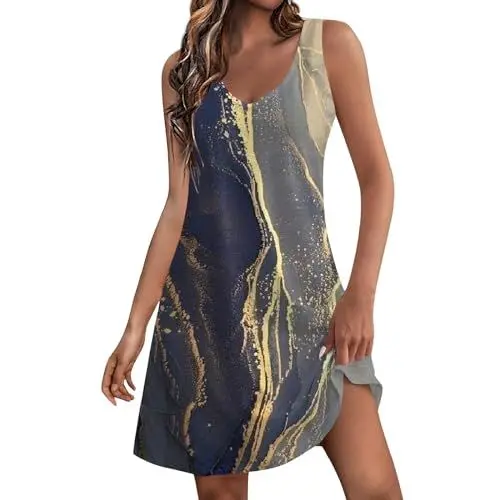 Produktbild: Generisch Sale Damen Kleider XXL,Bandeau Kleid Damen Sommer Kleider Für Ältere Frauen Damen Sommerkleid, Ärmelloses Freizeitkleid Mit V-Ausschnitt, Lässiges Strandkleid, Batikdruck （Blau，S）