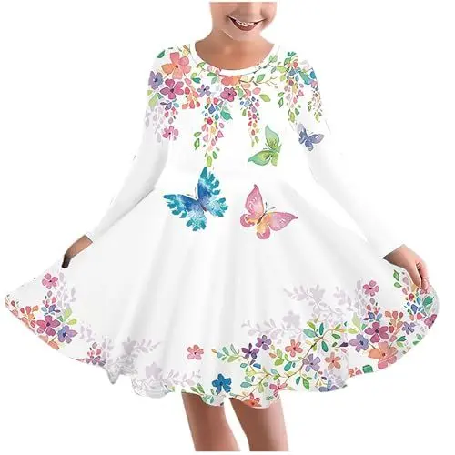 Produktbild: Generisch Sale Weihnachten Kleider für Mädchen Abendkleider Ballkleid Weihnachtskleid Festliche Kleider Partykleid Tanzkleid Langarm Kleid Festlichkleid Weihnachtskleider Weiß, 11 Jahre