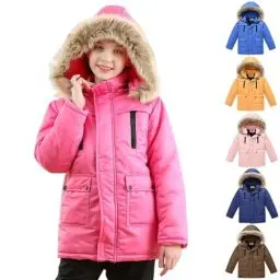 Produktbild: Generisch Blitzangebote Winterjacke Mädchen Daunenjacke Verdicken Mantel Warm Wintermantel mit Abnehmbar Kapuze Jacken Puffer Jacket Kinder Parka Kapuzenjacke Daunenmantel Winterparka Pink, 7–8 Jahre