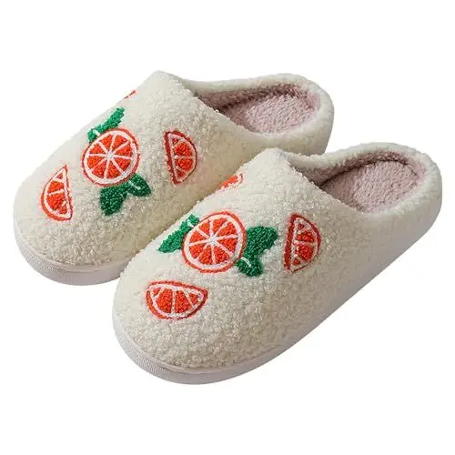Produktbild: Generisch Schuhe Schwarz Damen Elegant Geschlossen Männer Frauen Winter Orange Muster Dicken Sohlen Warme Hause Casual Baumwolle Hausschuhe Damenschuhe Keilabsatz Getragen (Orange, 43)