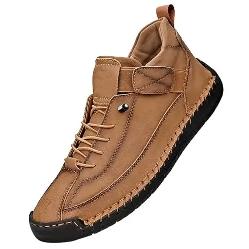 Produktbild: Generisch Schuhe Sneaker Herren 42 aus für Herren mit verstellbarem Gummiband, lässiger Slipper, rutschfeste Wander-Loafer, Retro-High-Top-Flachschuhe Bommel Herren 40 Schuhe (Brown, 47)