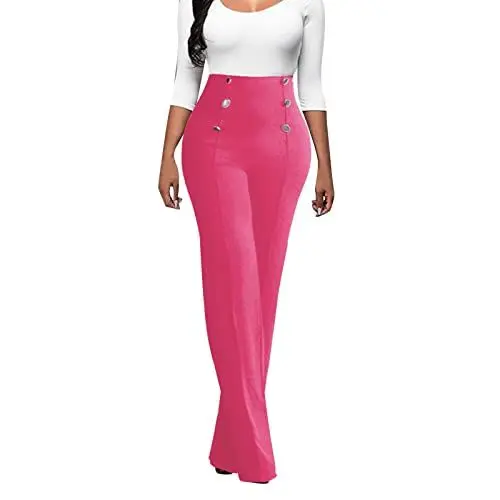 Produktbild: Generisch Schwarze 7/8 Hose Damen Elegant Damenhosen Damen einfarbig hohe Taille schlanke Freizeithose Zweireihige Hüftlift Freizeithose Hosen Damen Stoffhose Elegant Palazzohose (Hot Pink, M)