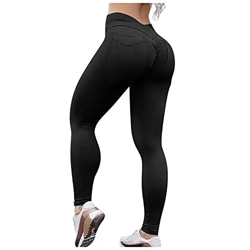 Produktbild: Generisch Schwarze Stoffhose Damen üBergrößE 7/8 Hosen Men 's Sports Stretch Yoga-Taschen mit Taschen Taillen- und Fitness-Hosen hohe Hosen Schwarze Stoffhose Damen High Waist Wollhose (Black, M)