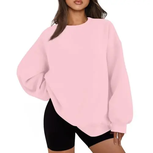 Produktbild: Generisch Schwarzer Pulli Damen Langarmshirt Herbst Winter Bluse Tops Crew Neck Teenager Girls Streetwear Oberteile 02-Rosa 3XL