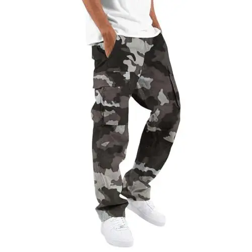 Produktbild: Generisch Sicherheitshose Herren Schnelltrocknend Bequeme Cargo Hosen Baggy Vielseitiger Fitnesshose Regular Freizeithose Fitness Klassische Sporthose Casual Atmungsaktiv Cargohose Training Laufhose