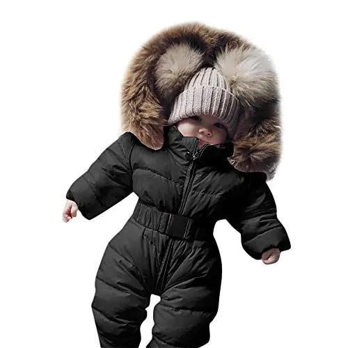 Produktbild: Generisch Skihose Winter-Kind-warm Stramper Coat-Kleidung Baby-Kapuzen-Jacke Dicke Outfits Set Sweatshirt Pullover (A3-Black, 6-9 Months)