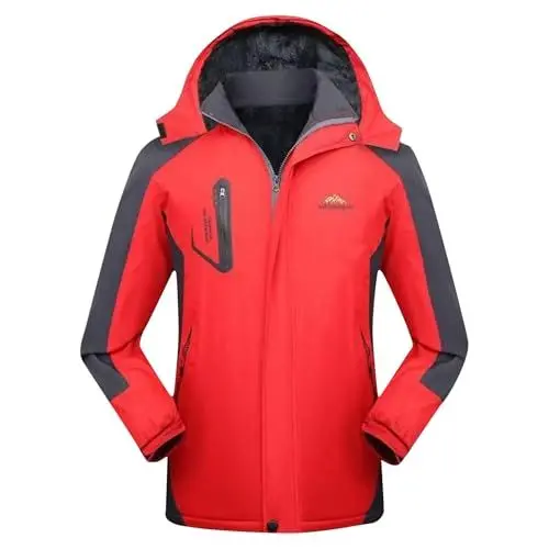 Produktbild: Generisch Softshelljacke für Herren Regenjacke Sweatjacke Winterjacke Wetterfeste Windbreaker mit Taschen Laufjacke Sportjacke Wanderjacke Wasserdicht Atmungsaktiv Jacke Gutscheine Rot 5XL