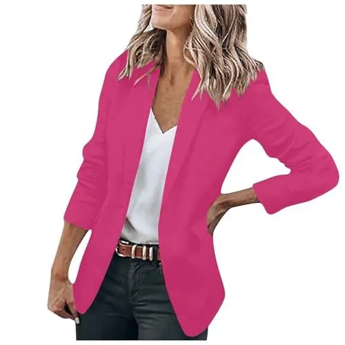 Produktbild: Generisch Sommerblazer Damen Leicht Blazer Beige Longblazer Elegant Rosa Oversize Weiß Jacket L