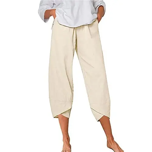 Produktbild: Generisch Sommerhose Damen leicht 3/4 bunt Stoffhose Damen high Waist Curvy Sommerhosen Damen leicht und luftig Sommerhosen Damen Long Weisse Baumwollhose Damen Haremshose Damen kurzgröße