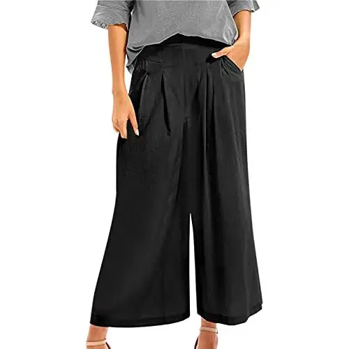 Produktbild: Generisch Sommerhosen Damen leicht und luftig Baumwolle Capri Leinenhose Damen Sommer 7/8 weites Leinenhose Damen Long eng Damen Leinenhose Sommer gelb Schwarze Leinenhose Damen 7/8
