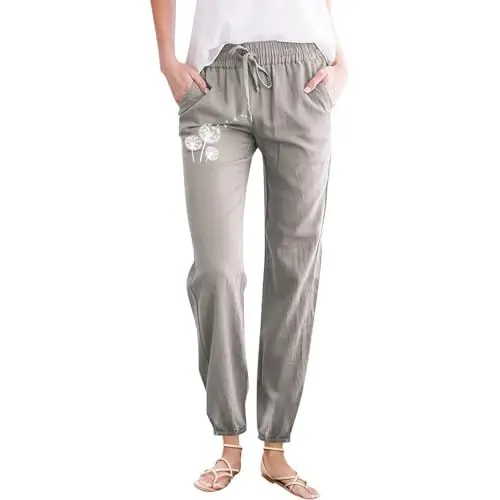 Produktbild: Generisch Sommerhosen Damen leicht und luftig Baumwolle Capri Stoffhose Damen elegant gr 48 Kurze Stoffhose Damen schwarz Haremshose Damen kurzgröße Freizeithose Damen Long Baumwolle