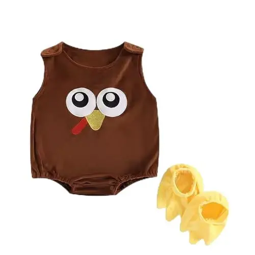 Produktbild: Generisch Sport Shorts Mädchen Mädchen Sportbekleidung Baby Thanksgiving süße Baby Truthahn Weste Body Hut Schuhe Set Kinder Hosen Mädchen Bauchfrei Top Kinder (Brown, 3-6 Months)