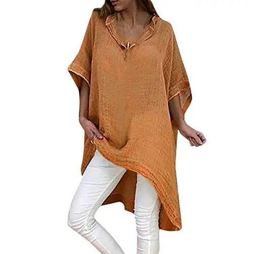 Produktbild: Generisch Sport top Damen Kurzarm eng Schlupfbluse Damen longarm elegant Seidenbluse Damen sexy Bluse Damen weiß weisses enges Tshirt Damen mit Druck Boho Bluse Damen beige