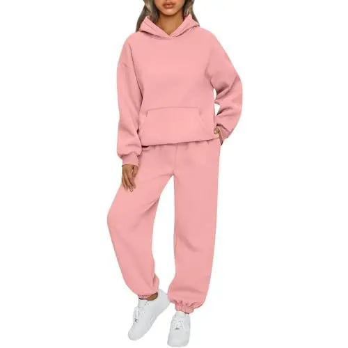 Produktbild: Generisch Sporthose Und Sportshirt Damen Set Zweiteiler Damen Set Trainingsanzug Damen Jogginganzug Hausanzug Damen Tracksuit Activewear 2 Teiler Damen Lounge Wear Damen Winter Outfit Damen(Pink,L)