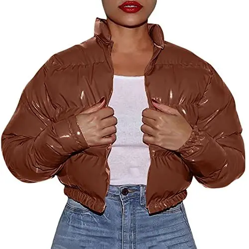 Produktbild: Generisch Steppjacke Mit Kapuze Damen Frauen- und Winter-Baumwollmantel Shiny Short Cotton Coat Daunen Winterjacke Damen (Brown, S)