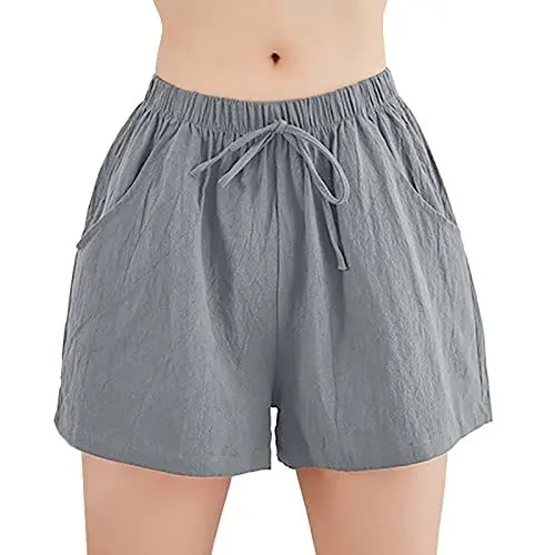 Produktbild: Generisch Stoffhose Damen Schwarz Business Gr 46 Schuhe Bequeme, lässige, einfarbige Shorts mit elastischer Taille und Taschen für Damen Hose Schwarz Damen High Waist Weites Bein Damen (BU2, L)