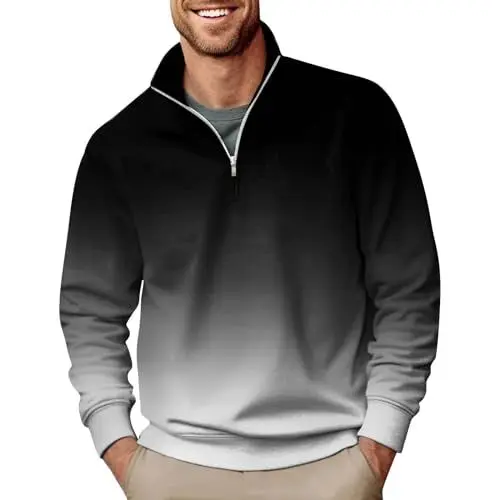 Produktbild: Generisch Strickjacke Herren Hemd Herren Schwarz Poloshirt Herren Langarm Kleidung Herren Herren Hemden Langarm Strickjacke Herren Poloshirt mit Stehkragen Herren Schwarzes Hemd Herren Schwarz XL