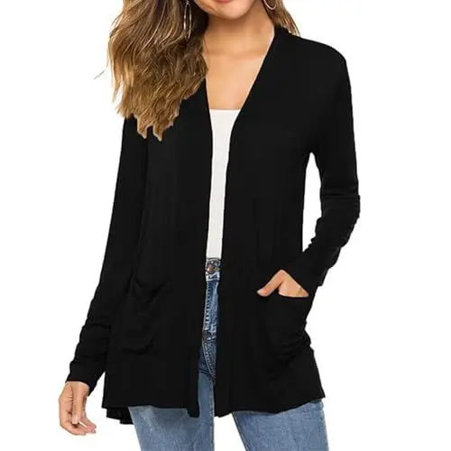 Produktbild: Generisch Strickjacke Schwarz Damen Sommerstrickjacke Leicht Cardigan Weisse Blusenjacke Lang Häkeljacke S