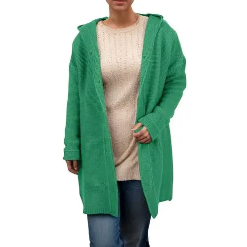 Produktbild: Generisch Strickjacken Für Damen Lange Elegant Strickpullover Leicht Strickmantel Einfarbig Grobstrick Hoodie Lockere Langarm Dünn Cardigan Open Front Sweater Casual Bequeme Strickcardigan Grün L