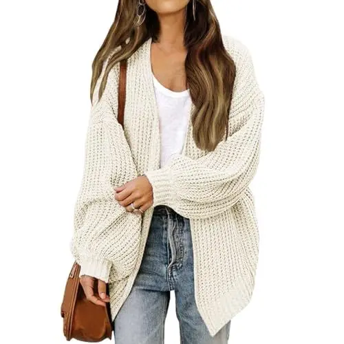 Produktbild: Generisch Oversize-Strickjacke Kaschmir Damen Cardigan Lang Schwarz Grobstrick