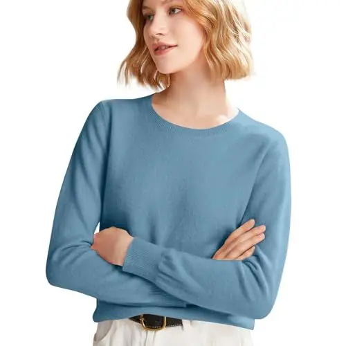 Produktbild: Generisch Strickpullover Damen Elegant Basic Obertiele Mit Rundhalsausschnitt First-Line Langarm Pulli Nahtlosem Maedchen Essentials Pullover Blau M