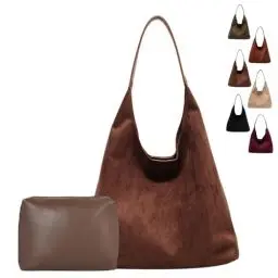 Produktbild: Generisch Suede Hobo Bag Damen Vintage Leather Tote Bag for Women Wildleder Tasche Damen-shopper Slouchy Handtasche uni Bag Shoulder Bag Women(Kaffeefarbe)