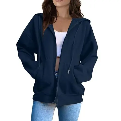 Produktbild: Generisch Sweatjacke Kapuzenpullover Mit Reißverschlusskapuzen Sweatshirts Herbst Winter Lässige Modejacke Marine M