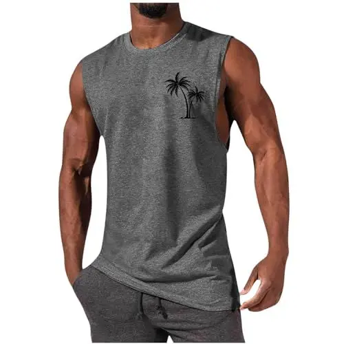 Produktbild: Generisch Tank Top Herren Hawaii Hemd Gym Bodybuilding Shirts Männer Sommer Sport Ärmelloses T-Shirt Fitness Unterhemd Atmungsaktive Achselshirts Muskelshirts Trainingsshirt of The Day Grau L