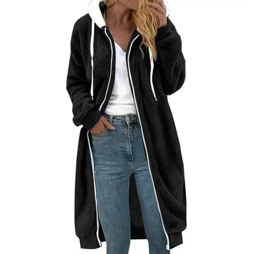 Produktbild: Generisch Teddyfell Jacke Damen mit Kapuze Flauschig Langarm Wintermantel Lässige Kapuzenpullover Mantel Weich und bequem Flanell Pullover Damen Teddy Fleecepullover (Black, XXXL)