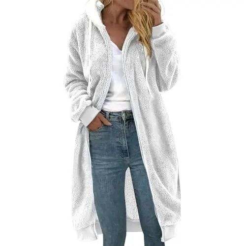 Produktbild: Generisch Teddyfell Jacke Damen mit Kapuze Flauschig Langarm Wintermantel Lässige Kapuzenpullover Mantel Weich und bequem Flanell Pullover Damen Teddy Fleecepullover (White, XXXL)