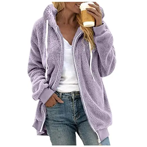 Produktbild: Teddyfleece Jacke Damen Mit Kapuze Damen Fleecejacke Taupe Blouson Damen Übergangsjacke Mädchen Mantel Damen Rot Leichte Daunenjacke Damen Fleecejacke Damen Apfelgrün Winterjacken Damen Prime