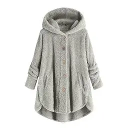 Produktbild: Generisch Teddyjacke Damen Lang mit Kapuze Teddyfleece Jacke Herbst Teddy Mantel Oversize Bademantel Damen Frottee Bequeme Hausmantel Kapuzenpullover Prime Blitzangebote Des Tages Grau L
