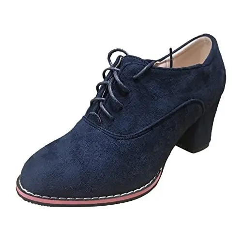 Produktbild: Generisch Trachtenstiefelette Damen Dicke Sohle Quadratische Absätze Schnürschuhe Kurze Stiefeletten Runde Zehe Schuhe Ankle Boots Damen Mit Absatz (Blue, 38)