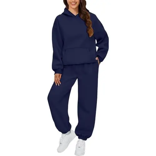 Produktbild: Generisch Trainingsanzug Damen Elegant Freizeitanzug Oversize Hausanzug Einfarbig Jogginganzug Casual Loungewear Tracksuit Kapuzenpullover Hosen Zweiteiler Outfits Warm Homewear(A03 Light Purple,M)