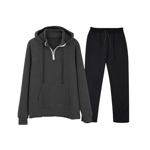 Produktbild: Generisch Trainingsanzug Herren 2 Pcs Jogginganzug Set mit Taschen Baumwolle Hoodies mit Sportanzug Basic Freizeitanzug Gym Outfit Herren kostüm 80er Jahre Herren sportsachen