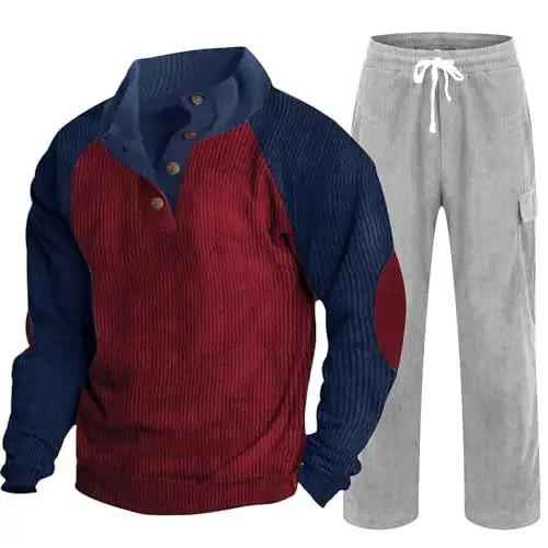 Produktbild: Generisch Trainingsanzug Herren 2 Pcs Jogginganzug Set mit Taschen Baumwolle mit Hose Männer Baggy Sportanzug Basic Freizeitanzug Joginanzuge Herren Gym Clothes Men Shorts Fitnesskleidung MäNner