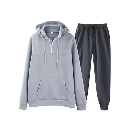 Produktbild: Generisch Trainingsanzug Herren 2 Pcs Jogginganzug Set mit Taschen Baumwolle mit Hose Männer Baggy Sportanzug Basic Freizeitanzug Sportsachen Herren MäNner Hausanzug Ohne Kapuze Herren Anzug Blau