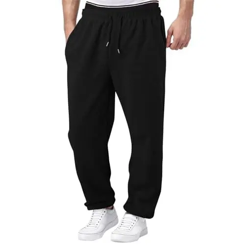 Produktbild: Men's Activewear Baumwolle Herren MäNner Hosen Baumwoll Jogginghose Herren GefüTterte Jogginghose Jogginghose Baumwolle Hosen Herren Baggy Hosen MäNner Thermo Hose Weisse Schwarz S