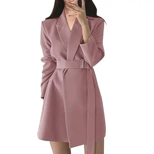 Produktbild: Generisch Trenchcoat Damen Lang Wintermantel Winddichter Windjacke Herbstmantel Jacke ÜBergangsmantel Klassische Mantel Herbst Winter Revers Damenmantel Trench mit GüRtel Wollmantel Damen-MäNtel