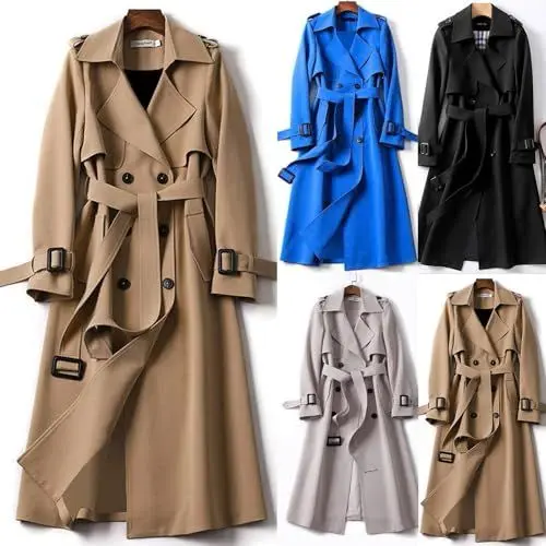 Produktbild: Generisch Trenchcoat Damen Lang Wintermantel Winddichter Windjacke Zweireiher Jacke Übergangsmantel Herbst Frühling Klassische Mantel Frauenmantel Revers Damenmantel Trench mit Gürtel