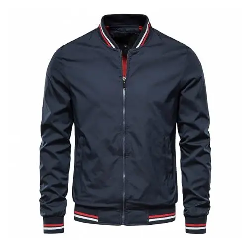 Produktbild: Generisch Übergangsjacke Herren als leichte Übergangsjacke Dünne Bomberjacke mit Baseball Stehkragen im Collegejacken Stil für Männer Men's Jacket Marine 3XL