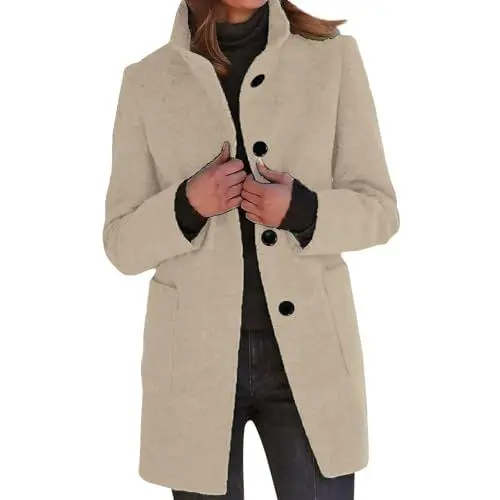 Produktbild: Generisch Übergangsjacke Damen Lang Wintermantel Herbst Teddy Mantel Elegante Wollmantel Winter Steppmantel Beige S