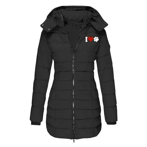 Produktbild: Generisch Warehouse Deal Daunenjacke Winterjacke Steppjacke Parka Mantel Mittellang üBergangsjacke Outdoor Jacken für Damen Dicke Abnehmbarer Kapuzenjacke Fliesjacke mitReißVerschluss Schwarz 3XL