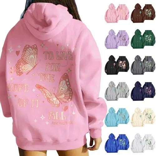 Produktbild: Generisch sparabos Angebote, schietwetter Hoodie Damen, Hoodie Damen Oversize Pullover Backprint Kapuzenpullover Pink Palm Puff Preppy Sweatshirt Übergangs Hoody Oberteile Streetwear, sonderangebote