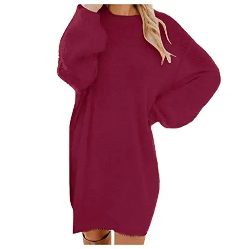 Produktbild: Generisch Warmes Strickkleid Damen Rollkragen Mini Pulloverkleid Winter Lang Ärmel Tasche (XXL)