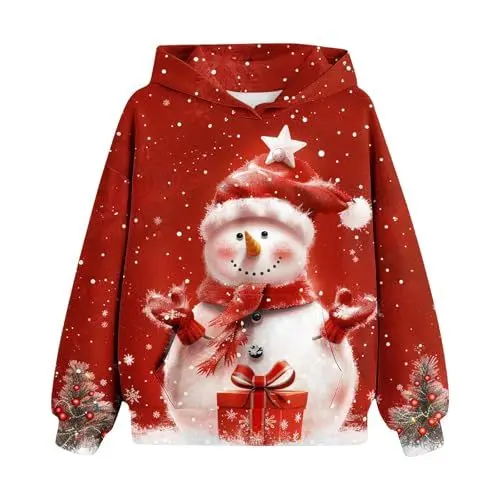 Produktbild: Generisch Weihnachten Hoodie Madchen Pullover Kinder Klamotten Bedrucktes Sweatshirt Mode Niedliche Weihnachtspullover Lässig Kapuzenpullover Kleidung Bekleidung Oberteile Wein,150
