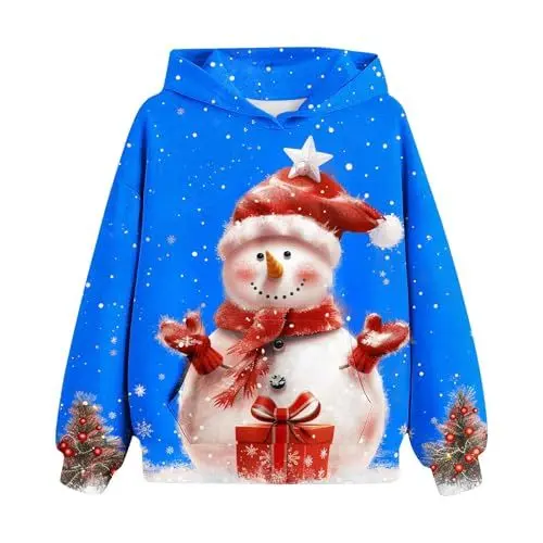 Produktbild: Generisch Weihnachten Hoodie Madchen Pullover Kinder Klamotten Bedrucktes Sweatshirt Mode Niedliche Weihnachtspullover Lässig Loose Kapuzenpullover Kleidung Bekleidung Oberteile Gutschein Blau,110