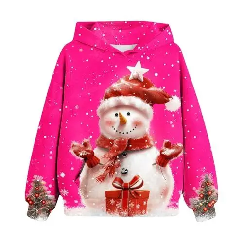 Produktbild: Generisch Weihnachten Hoodie Madchen Pullover Kinder Klamotten Bedrucktes Sweatshirt Mode Niedliche Weihnachtspullover Lässig Loose Kapuzenpullover Kleidung Bekleidung Oberteile Sale Rosa,140